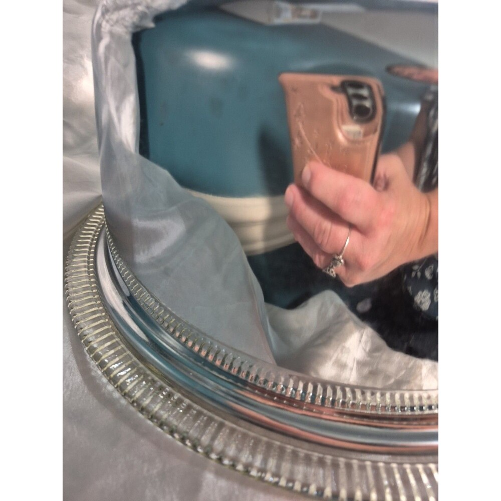 VTG Glass Cake Plate Stainless Steel Dome Lid Covered Dish Ribbed Footed 12" - Picture 5 of 16